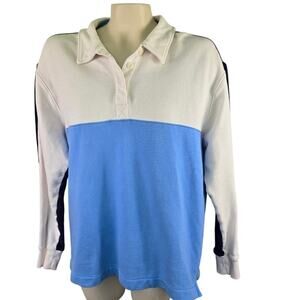 Vineyard Vines Colorblock Cotton Fleece Pullover Split Button Collar Blue Medium